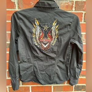 Harley Davidson Women’s Small Long Sleeve Button Down Stitched Embroidered Shirt